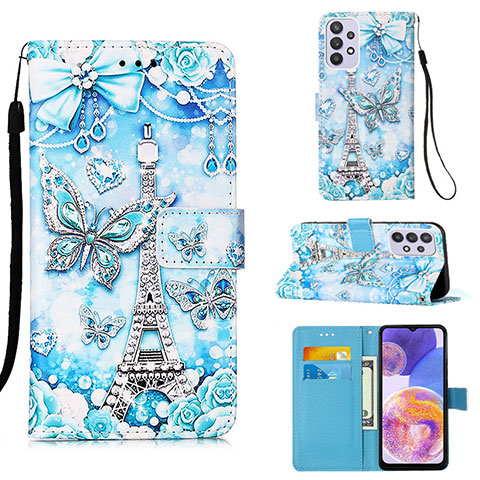 Custodia Portafoglio In Pelle Fantasia Modello Cover con Supporto Y02B per Samsung Galaxy A23 5G Azzurro