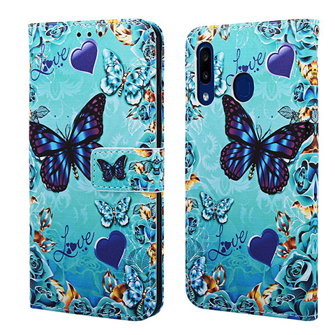 Custodia Portafoglio In Pelle Fantasia Modello Cover con Supporto Y02B per Samsung Galaxy A30 Cielo Blu