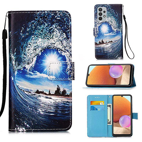 Custodia Portafoglio In Pelle Fantasia Modello Cover con Supporto Y02B per Samsung Galaxy A32 4G Blu Notte