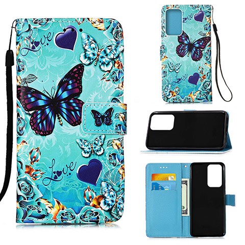 Custodia Portafoglio In Pelle Fantasia Modello Cover con Supporto Y02B per Samsung Galaxy A33 5G Cielo Blu