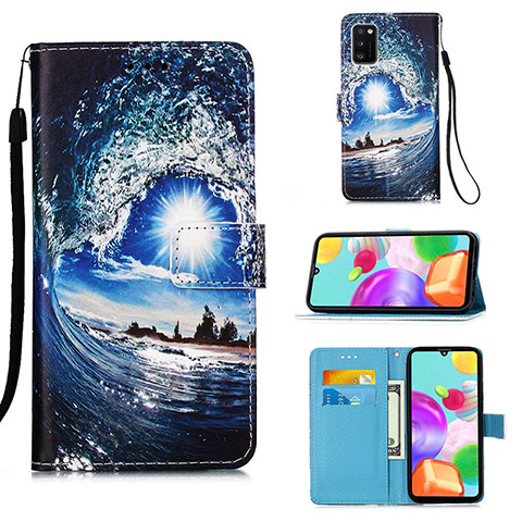 Custodia Portafoglio In Pelle Fantasia Modello Cover con Supporto Y02B per Samsung Galaxy A41 Blu Notte