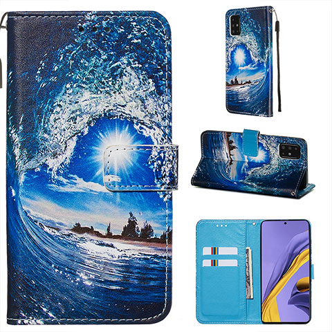 Custodia Portafoglio In Pelle Fantasia Modello Cover con Supporto Y02B per Samsung Galaxy A51 4G Blu Notte