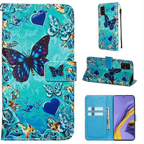 Custodia Portafoglio In Pelle Fantasia Modello Cover con Supporto Y02B per Samsung Galaxy A51 5G Cielo Blu