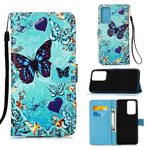 Custodia Portafoglio In Pelle Fantasia Modello Cover con Supporto Y02B per Samsung Galaxy A53 5G Cielo Blu