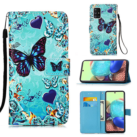 Custodia Portafoglio In Pelle Fantasia Modello Cover con Supporto Y02B per Samsung Galaxy A71 4G A715 Cielo Blu