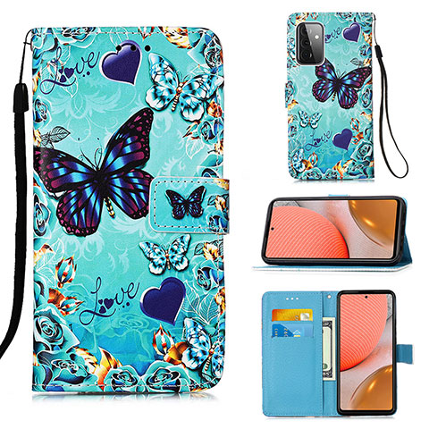 Custodia Portafoglio In Pelle Fantasia Modello Cover con Supporto Y02B per Samsung Galaxy A72 5G Cielo Blu