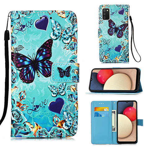 Custodia Portafoglio In Pelle Fantasia Modello Cover con Supporto Y02B per Samsung Galaxy F02S SM-E025F Cielo Blu