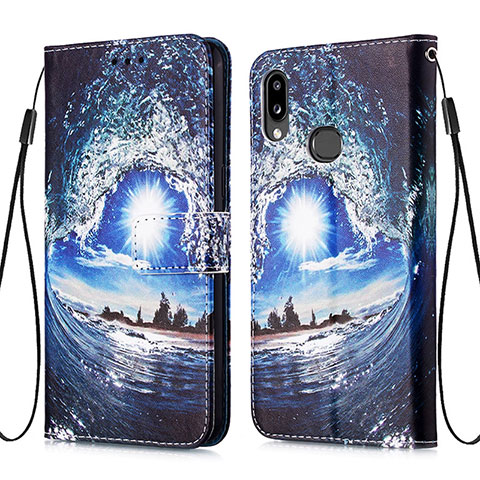 Custodia Portafoglio In Pelle Fantasia Modello Cover con Supporto Y02B per Samsung Galaxy M01s Blu Notte