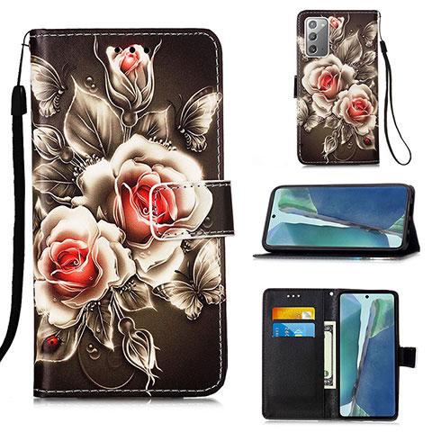 Custodia Portafoglio In Pelle Fantasia Modello Cover con Supporto Y02B per Samsung Galaxy Note 20 5G Nero