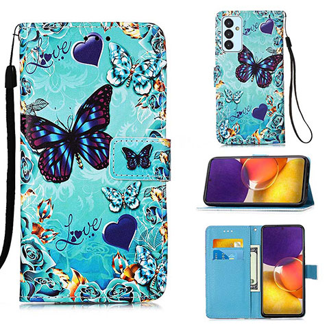 Custodia Portafoglio In Pelle Fantasia Modello Cover con Supporto Y02B per Samsung Galaxy Quantum2 5G Cielo Blu