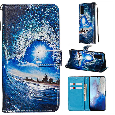 Custodia Portafoglio In Pelle Fantasia Modello Cover con Supporto Y02B per Samsung Galaxy S20 5G Blu Notte