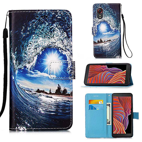 Custodia Portafoglio In Pelle Fantasia Modello Cover con Supporto Y02B per Samsung Galaxy XCover 5 SM-G525F Blu Notte