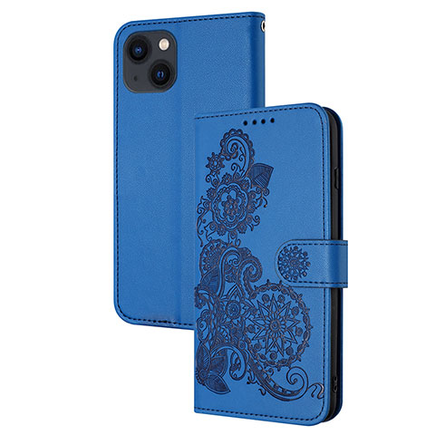 Custodia Portafoglio In Pelle Fantasia Modello Cover con Supporto Y02X per Apple iPhone 13 Blu