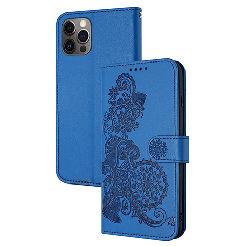 Custodia Portafoglio In Pelle Fantasia Modello Cover con Supporto Y02X per Apple iPhone 13 Pro Blu