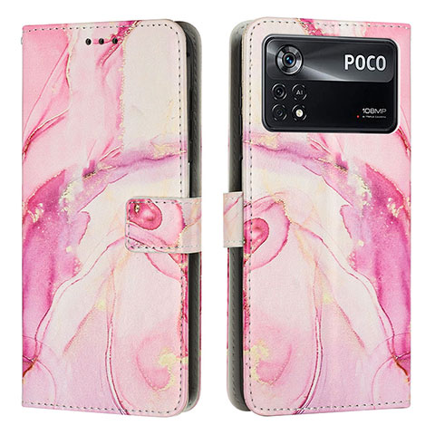 Custodia Portafoglio In Pelle Fantasia Modello Cover con Supporto Y02X per Xiaomi Poco X4 Pro 5G Rosa
