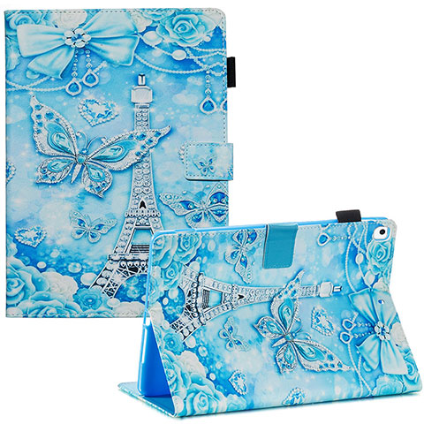 Custodia Portafoglio In Pelle Fantasia Modello Cover con Supporto Y03B per Apple iPad 10.2 (2019) Azzurro