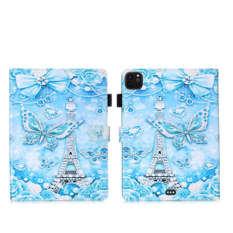 Custodia Portafoglio In Pelle Fantasia Modello Cover con Supporto Y03B per Apple iPad Pro 11 (2022) Azzurro