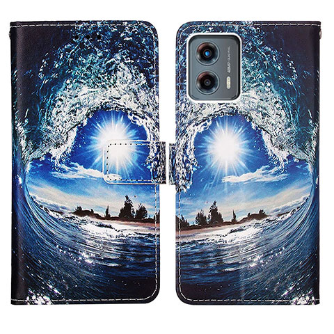 Custodia Portafoglio In Pelle Fantasia Modello Cover con Supporto Y03B per Motorola Moto G 5G (2023) Blu Notte