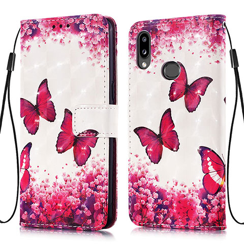 Custodia Portafoglio In Pelle Fantasia Modello Cover con Supporto Y03B per Samsung Galaxy A10s Rosa Caldo