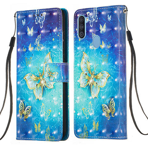 Custodia Portafoglio In Pelle Fantasia Modello Cover con Supporto Y03B per Samsung Galaxy A11 Cielo Blu