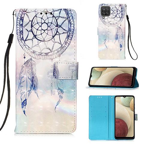 Custodia Portafoglio In Pelle Fantasia Modello Cover con Supporto Y03B per Samsung Galaxy A12 Nacho Azzurro