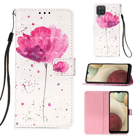 Custodia Portafoglio In Pelle Fantasia Modello Cover con Supporto Y03B per Samsung Galaxy A12 Nacho Rosa