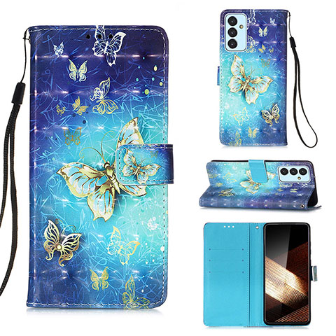 Custodia Portafoglio In Pelle Fantasia Modello Cover con Supporto Y03B per Samsung Galaxy A15 4G Cielo Blu