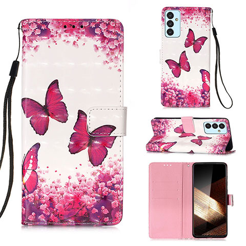 Custodia Portafoglio In Pelle Fantasia Modello Cover con Supporto Y03B per Samsung Galaxy A15 LTE Rosa Caldo