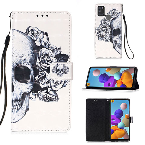 Custodia Portafoglio In Pelle Fantasia Modello Cover con Supporto Y03B per Samsung Galaxy A21s Nero