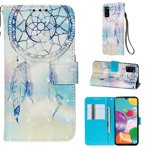 Custodia Portafoglio In Pelle Fantasia Modello Cover con Supporto Y03B per Samsung Galaxy A41 Azzurro