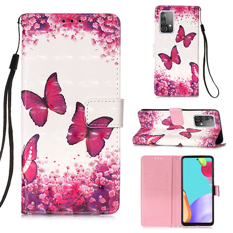 Custodia Portafoglio In Pelle Fantasia Modello Cover con Supporto Y03B per Samsung Galaxy A52 5G Rosa Caldo