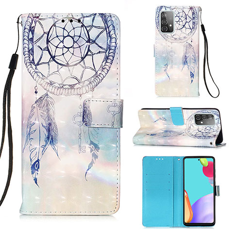 Custodia Portafoglio In Pelle Fantasia Modello Cover con Supporto Y03B per Samsung Galaxy A52s 5G Azzurro