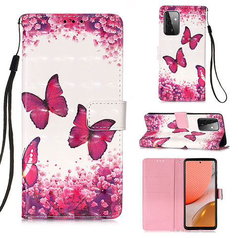 Custodia Portafoglio In Pelle Fantasia Modello Cover con Supporto Y03B per Samsung Galaxy A72 4G Rosa Caldo