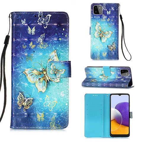 Custodia Portafoglio In Pelle Fantasia Modello Cover con Supporto Y03B per Samsung Galaxy F42 5G Cielo Blu