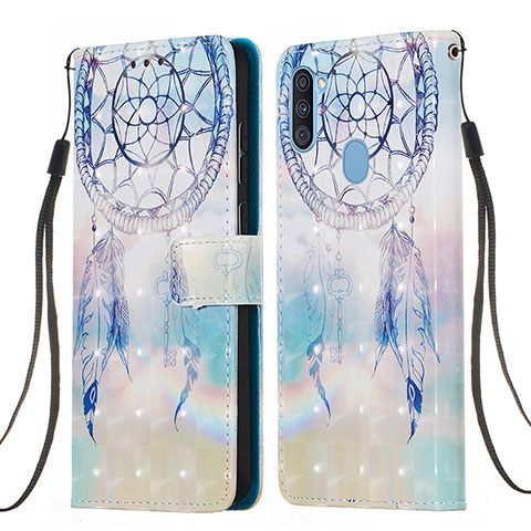 Custodia Portafoglio In Pelle Fantasia Modello Cover con Supporto Y03B per Samsung Galaxy M11 Azzurro