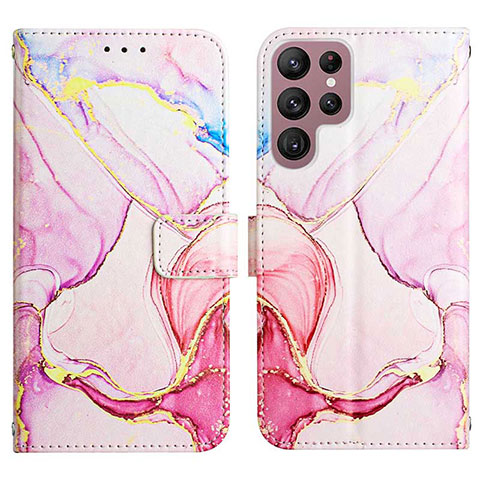 Custodia Portafoglio In Pelle Fantasia Modello Cover con Supporto Y03B per Samsung Galaxy S22 Ultra 5G Rosa