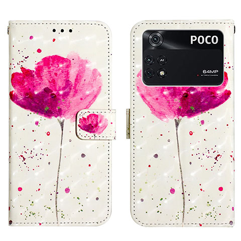 Custodia Portafoglio In Pelle Fantasia Modello Cover con Supporto Y03B per Xiaomi Poco M4 Pro 4G Rosa