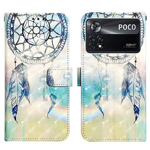 Custodia Portafoglio In Pelle Fantasia Modello Cover con Supporto Y03B per Xiaomi Poco X4 Pro 5G Azzurro