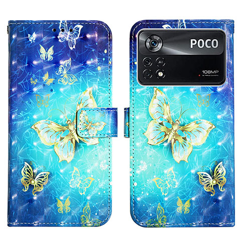 Custodia Portafoglio In Pelle Fantasia Modello Cover con Supporto Y03B per Xiaomi Poco X4 Pro 5G Cielo Blu