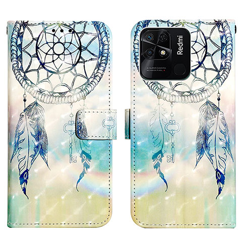 Custodia Portafoglio In Pelle Fantasia Modello Cover con Supporto Y03B per Xiaomi Redmi 10 India Azzurro