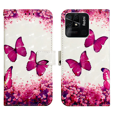 Custodia Portafoglio In Pelle Fantasia Modello Cover con Supporto Y03B per Xiaomi Redmi 10 Power Rosa Caldo