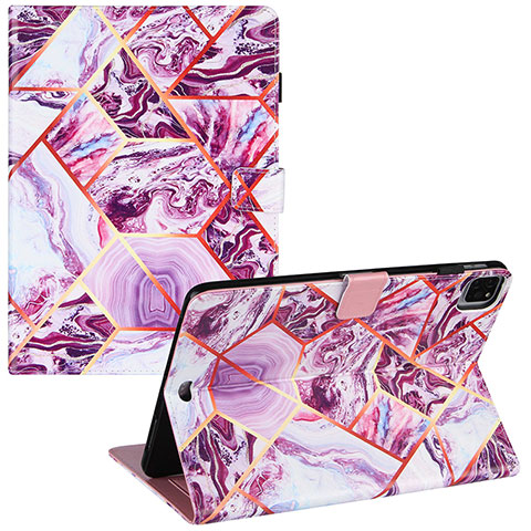 Custodia Portafoglio In Pelle Fantasia Modello Cover con Supporto Y04B per Apple iPad Pro 11 (2022) Lavanda