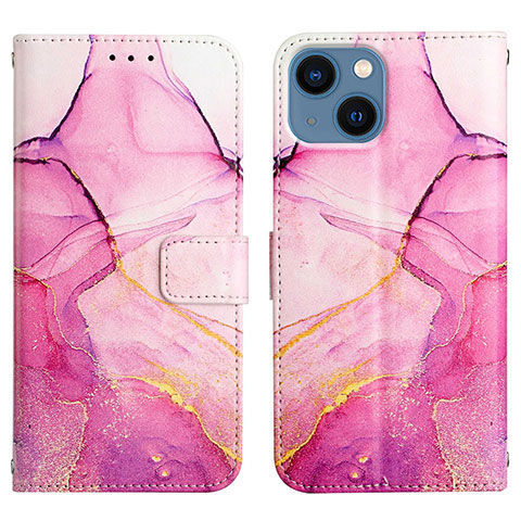 Custodia Portafoglio In Pelle Fantasia Modello Cover con Supporto Y04B per Apple iPhone 14 Rosa Caldo