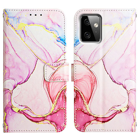 Custodia Portafoglio In Pelle Fantasia Modello Cover con Supporto Y04B per Motorola Moto G Power 5G (2023) Rosa