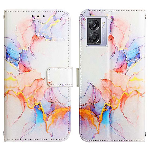 Custodia Portafoglio In Pelle Fantasia Modello Cover con Supporto Y04B per Oppo A77 5G Blu