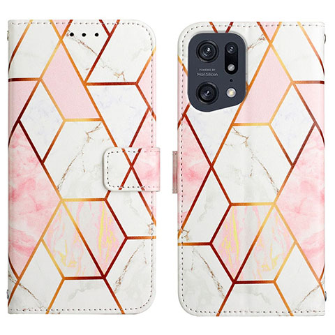 Custodia Portafoglio In Pelle Fantasia Modello Cover con Supporto Y04B per Oppo Find X5 Pro 5G Bianco