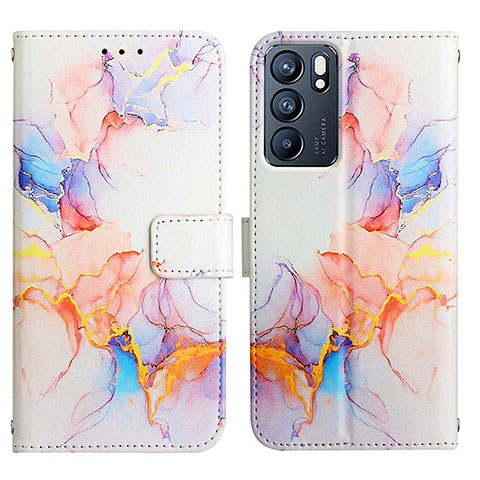 Custodia Portafoglio In Pelle Fantasia Modello Cover con Supporto Y04B per Oppo Reno6 5G Blu