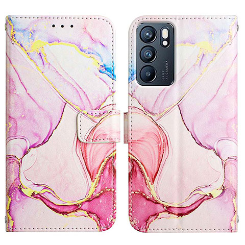 Custodia Portafoglio In Pelle Fantasia Modello Cover con Supporto Y04B per Oppo Reno6 5G Rosa