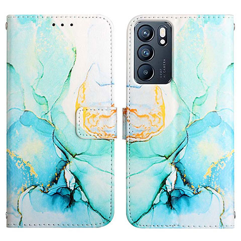 Custodia Portafoglio In Pelle Fantasia Modello Cover con Supporto Y04B per Oppo Reno6 5G Verde