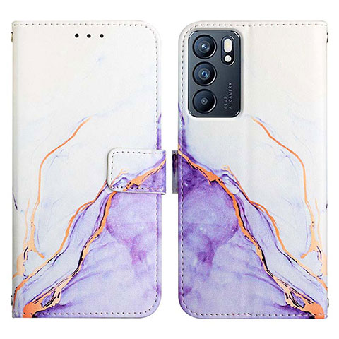 Custodia Portafoglio In Pelle Fantasia Modello Cover con Supporto Y04B per Oppo Reno6 5G Viola